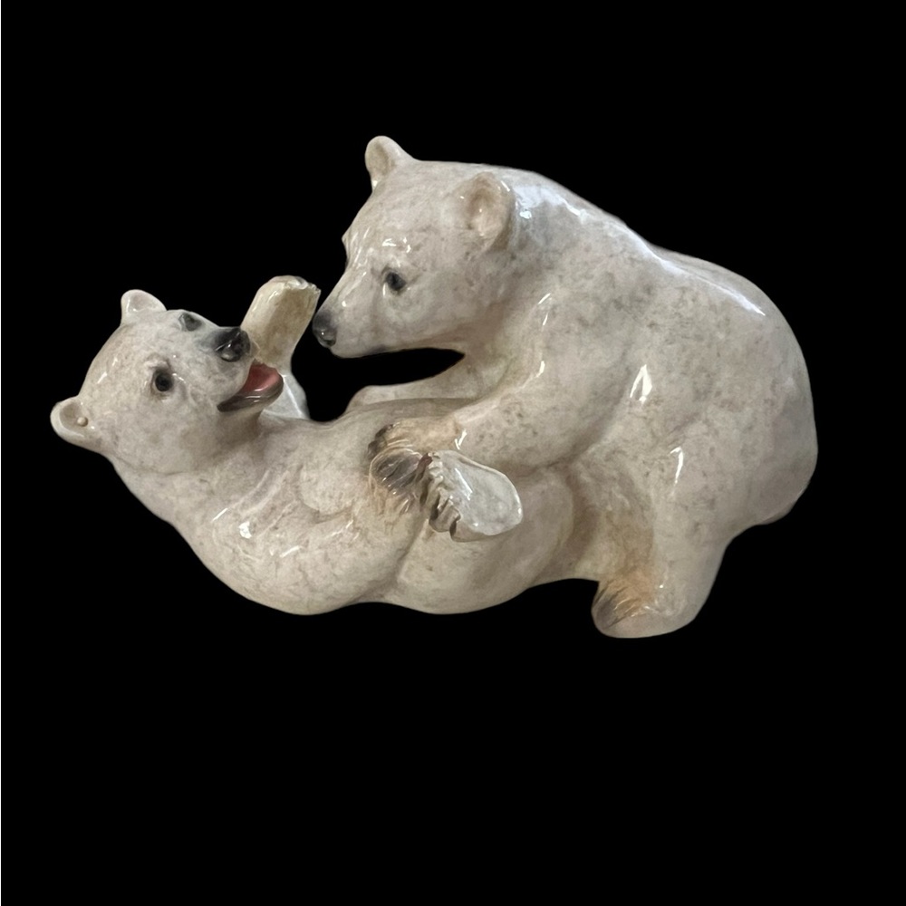 Vintage Playing Polar Bear Cubs Ceramic Figurine